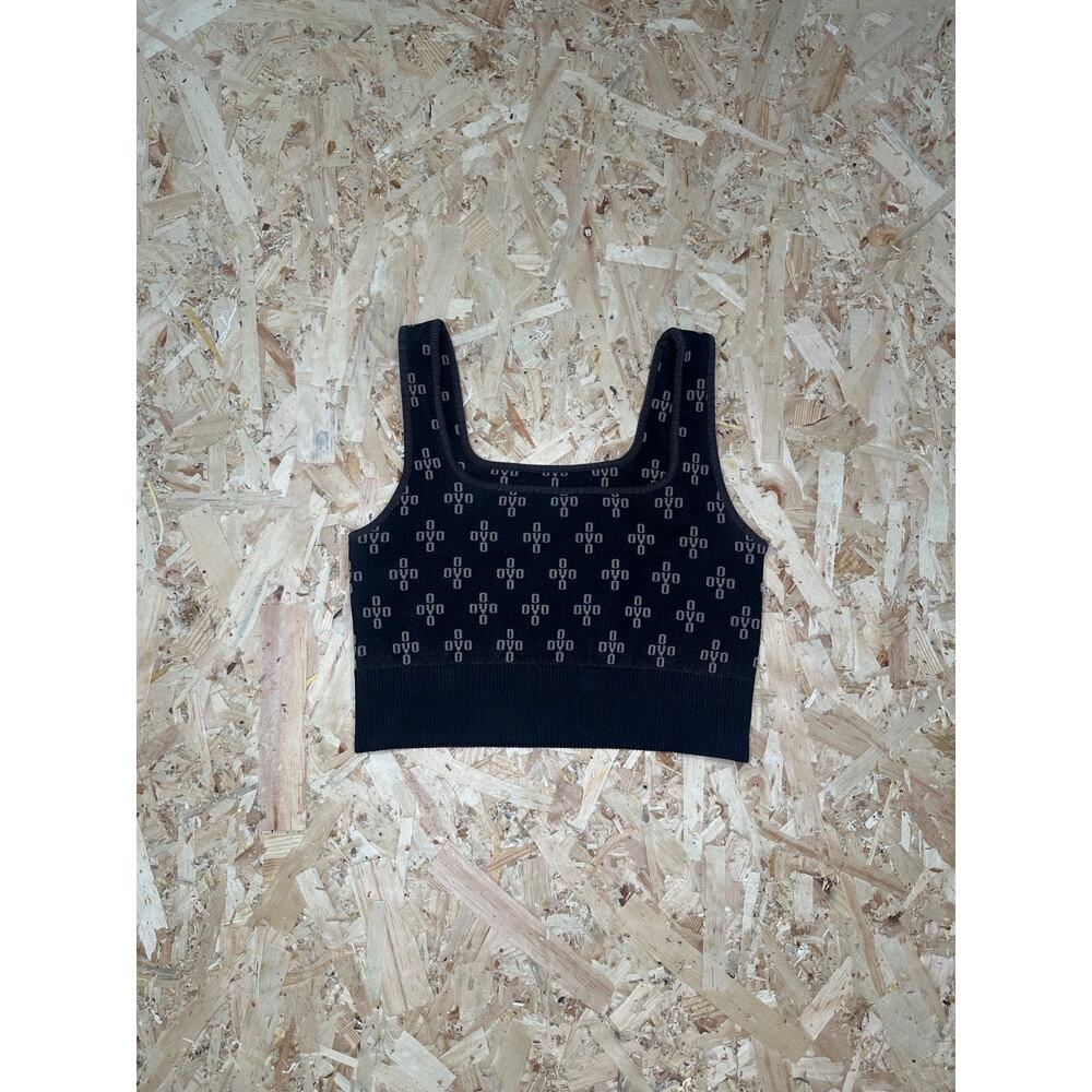 OVO Women's Monogram Rib Knit Crop Top Black sz M